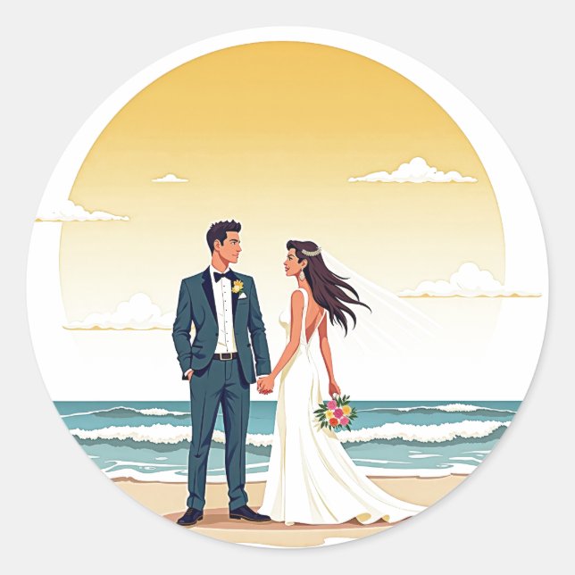 Rond Sticker de mariage Sunset Beach (Devant)