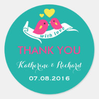 Sticker de mariage turquoise et rose Inséparables 