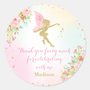 Rond Sticker de marque Fairy Pink & Gold Party Favorise