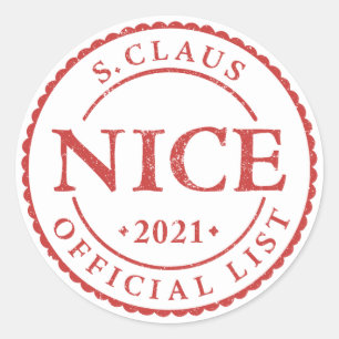 Rond Sticker de Noël 2021 Père Noël Liste de Nice