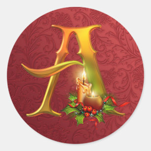 Rond Sticker de Noël Elegant Gold et Red Monogram