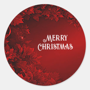 Rond Sticker de Noël Floral Feuille rouge