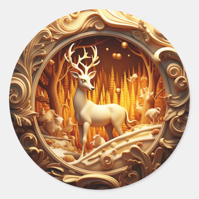 Rond Sticker de Noël Gold Deer (Devant)