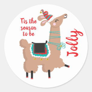 Rond sticker de Noël Jolly Llama