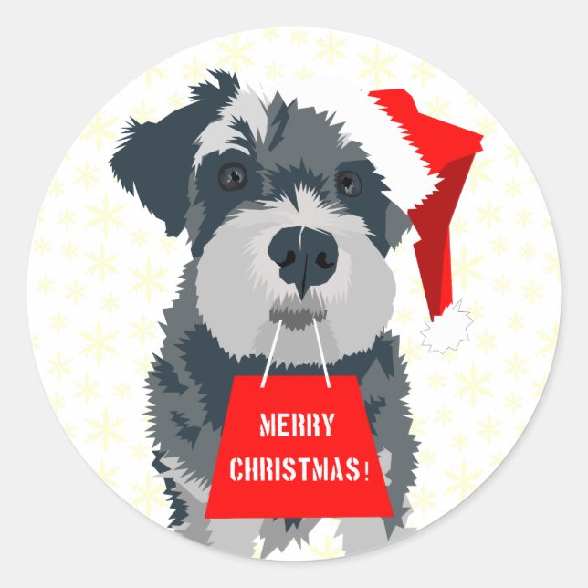 Rond Sticker de Noël Mini Schnauzer Chien Santa Hat (Devant)