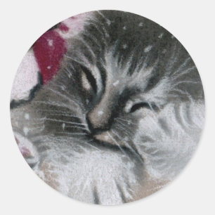 Rond Sticker de Noël père Noël Kitty