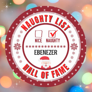 Rond Sticker de Noël Red Naughty ou Nice Hall de la ren