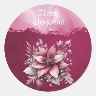 Rond Sticker de Noël rose floral