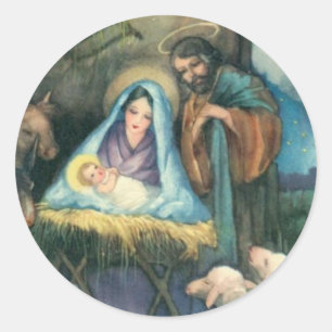 ROND STICKER DE NOËL - SCÈNE DE NATIVITÉ