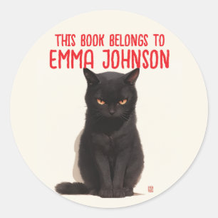 Rond Sticker de nom de chat noir   Retour à l'école