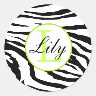 Rond Sticker de nom de monogramme de chaux Zebra