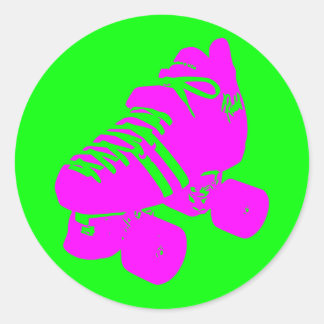 Rond Sticker de patinage à rouleaux rose et vert