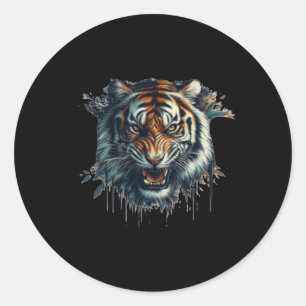 Rond Sticker de peinture à l'aquarelle de tigre féroce