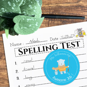 Rond Sticker de récompense bleu ours pêche