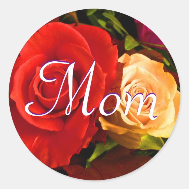 Rond Sticker de rose rouge jaune maman (Devant)