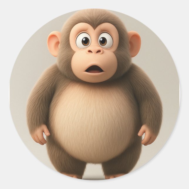 Rond Sticker de singe de dessin surpris (Devant)