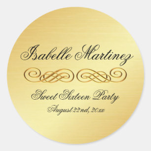 Rond Sticker de Sweet sixteen personnalisé en or élégan