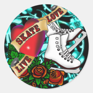 Rond Sticker de tatouage de fille de patinage