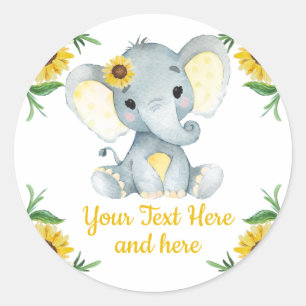 Rond Sticker de tournesol éléphant baby shower annivers