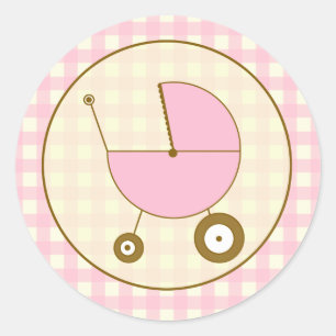 Rond Sticker de transport En vichy bébé rose