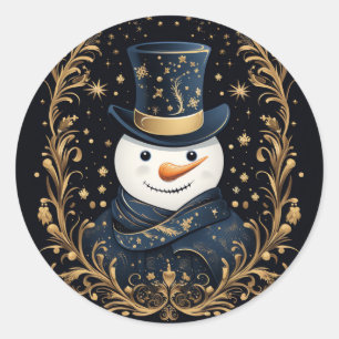 Rond Sticker décoratif Casquette bleu Snowman or