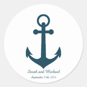 Rond Sticker d'enveloppe blanche et bleue marine Ancre 