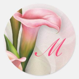 Rond Sticker d'enveloppe de Monogramme rose Calla Lily