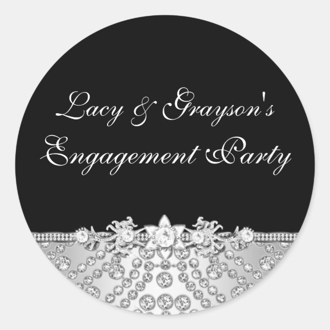 Rond Sticker Diamond Black & Silver Engagement Party (Devant)