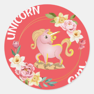 Rond Sticker d'illustration pour fille Unicorn