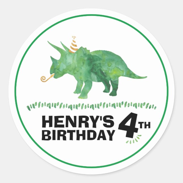 Rond Sticker Dinosaur Birthday Triceratops (Devant)