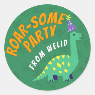 Rond Sticker Dinosaur Party modifiable
