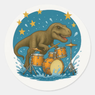 Rond Sticker : Dinosaure Jouer des tambours avec des ét