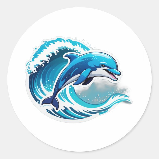 Rond Sticker Dolphin Wave Ride (Devant)