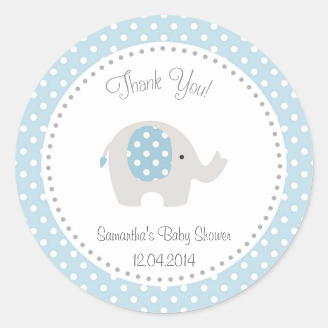 Rond Sticker Douche Bébé Eléphant Cute Bleu (Devant)