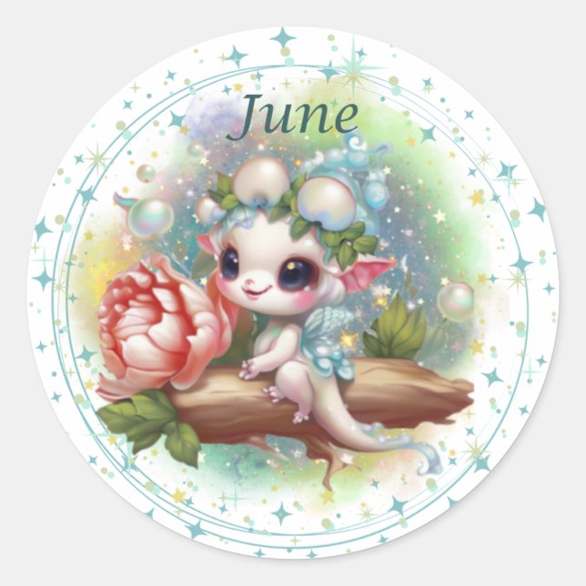 Rond Sticker Dragon Perle de Birthstone (Devant)
