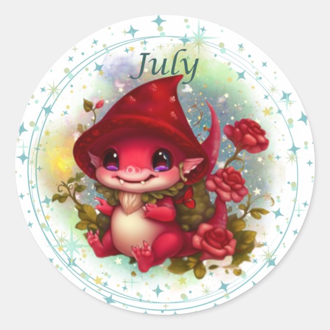Rond Sticker Dragon Ruby Juillet Birthstone (Devant)
