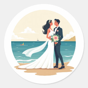 Rond Sticker Dreamy Beach Wedding Couples