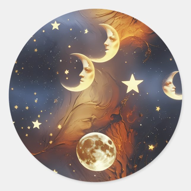 Rond Sticker - Dreamy Fiery Orange Celestial Moon (Devant)
