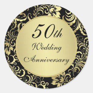 Rond Sticker du 50e anniversaire du Mariage noir et or