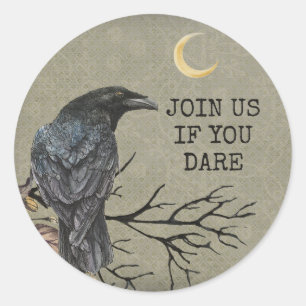 Rond Sticker éffrayant Halloween noir corbeau