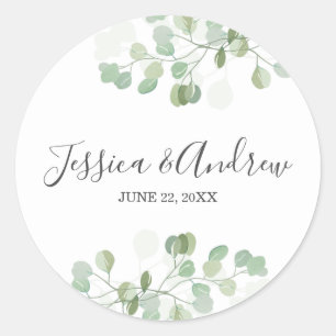 Rond Sticker Élégant Mariage d'enveloppe Eucalyptus