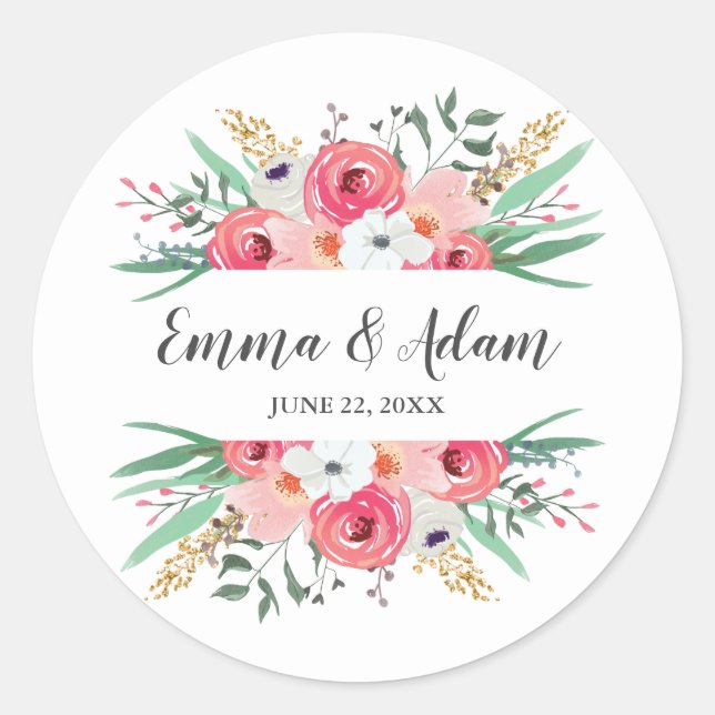 Rond Sticker Élégant Mariage d'enveloppe Eucalyptus (Devant)