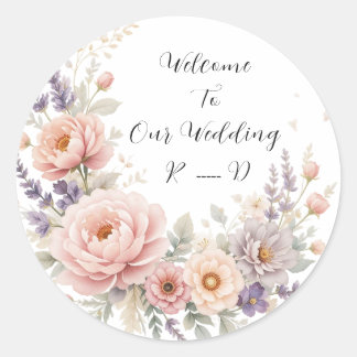 Rond Sticker élégant Mariage Floral avec personnalisati