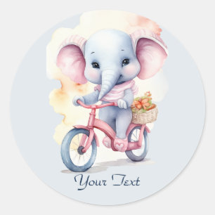 Rond Sticker Eléphant Cyclisme Aquarelle