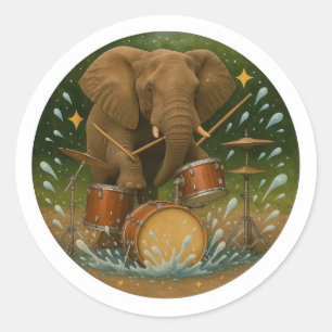 Rond Sticker : Elephant Jouer des tambours dans un bain
