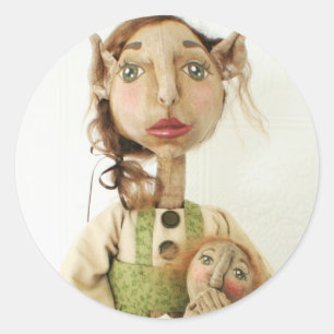 Rond Sticker Elf Art Primitif ~ Cartes de Noël