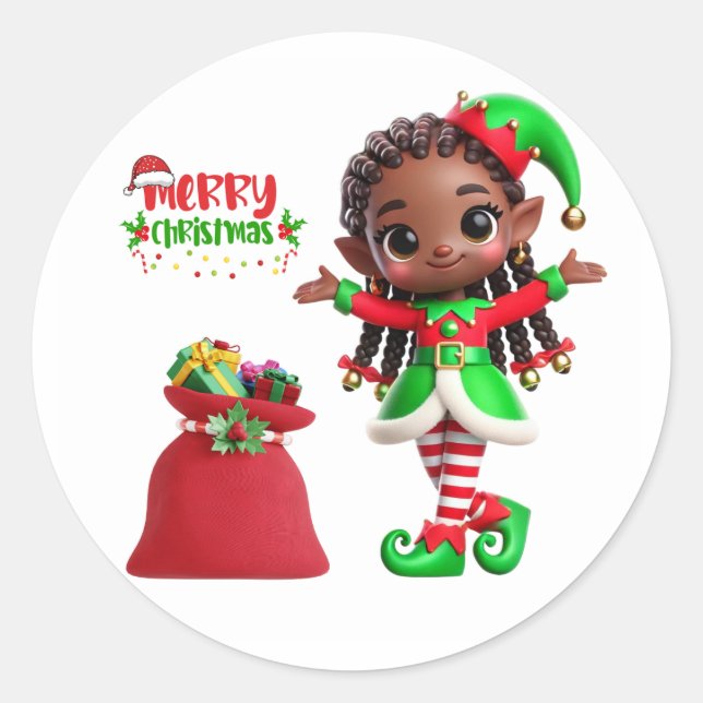 Rond Sticker Elf BMSC Père Noël, Petit Helper, V2 (Devant)