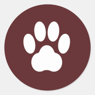 Rond Sticker Empreinte de patte Maroon