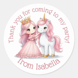 Rond Sticker en aquarelle florale Princess and Unicorn