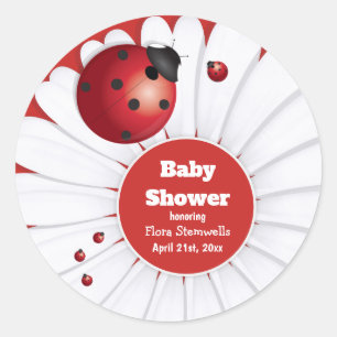 Rond Sticker en Baby shower noir rouge Ladybug